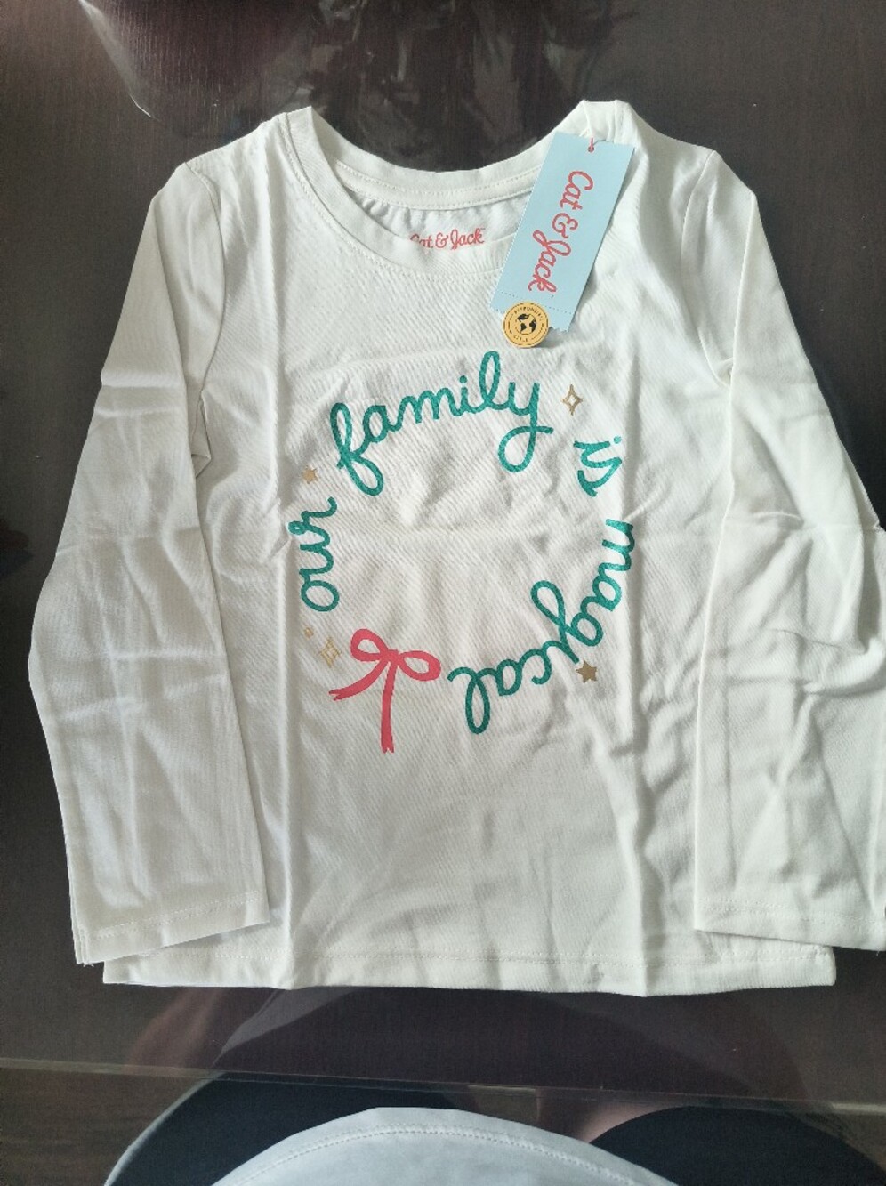 Kids White Pajama Top with Teal and Pink “Family is Magical” Print